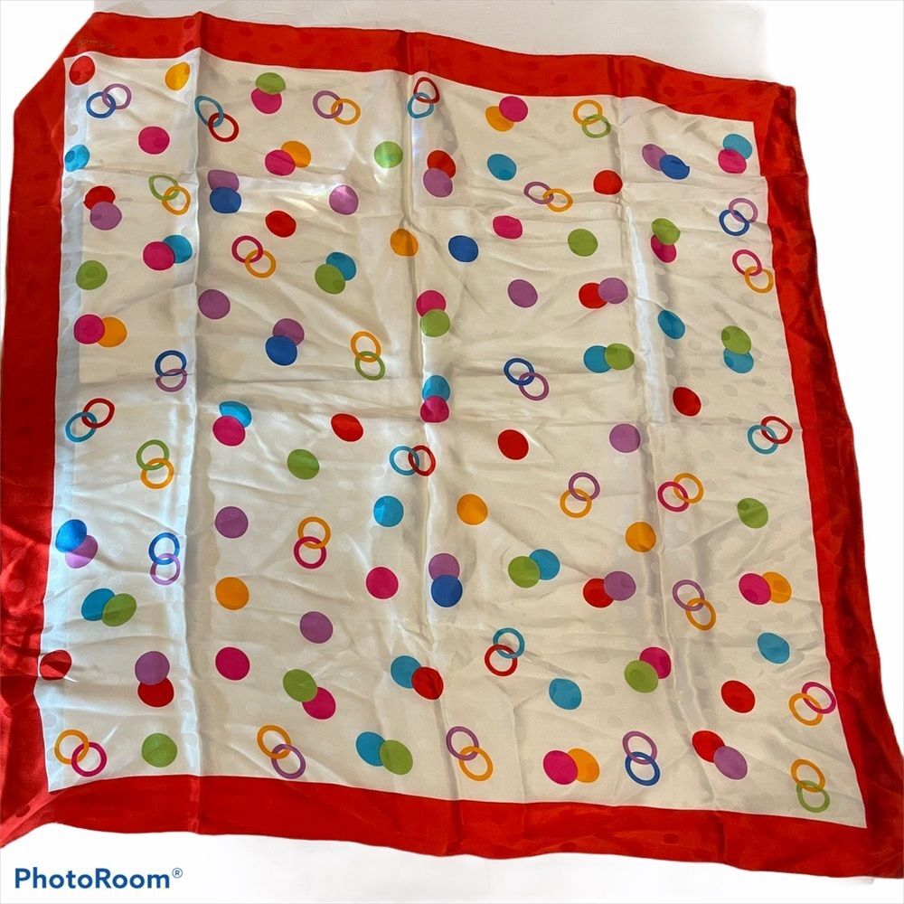 Echo 100% Silk Scarf Rings Dots  Colors 34" x 34".